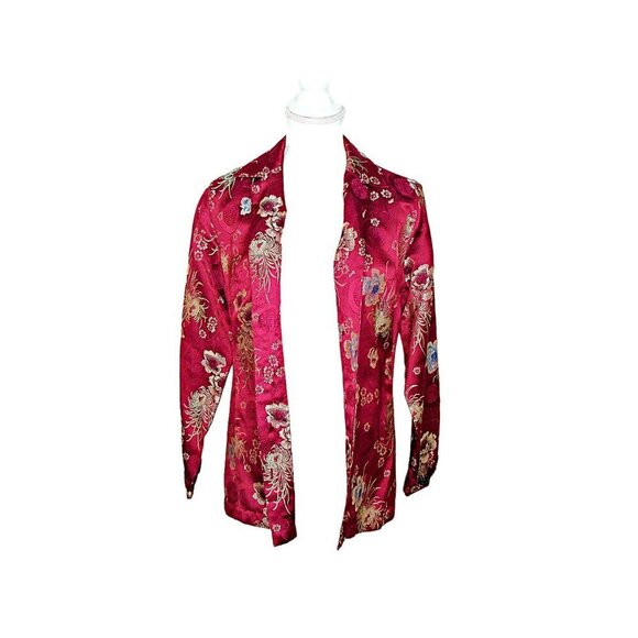 Chicos Burgundy Wine Floral Asian Inspired Collared Blazer Jacket Size 0 XS 4/6 - Picture 2 of 11
